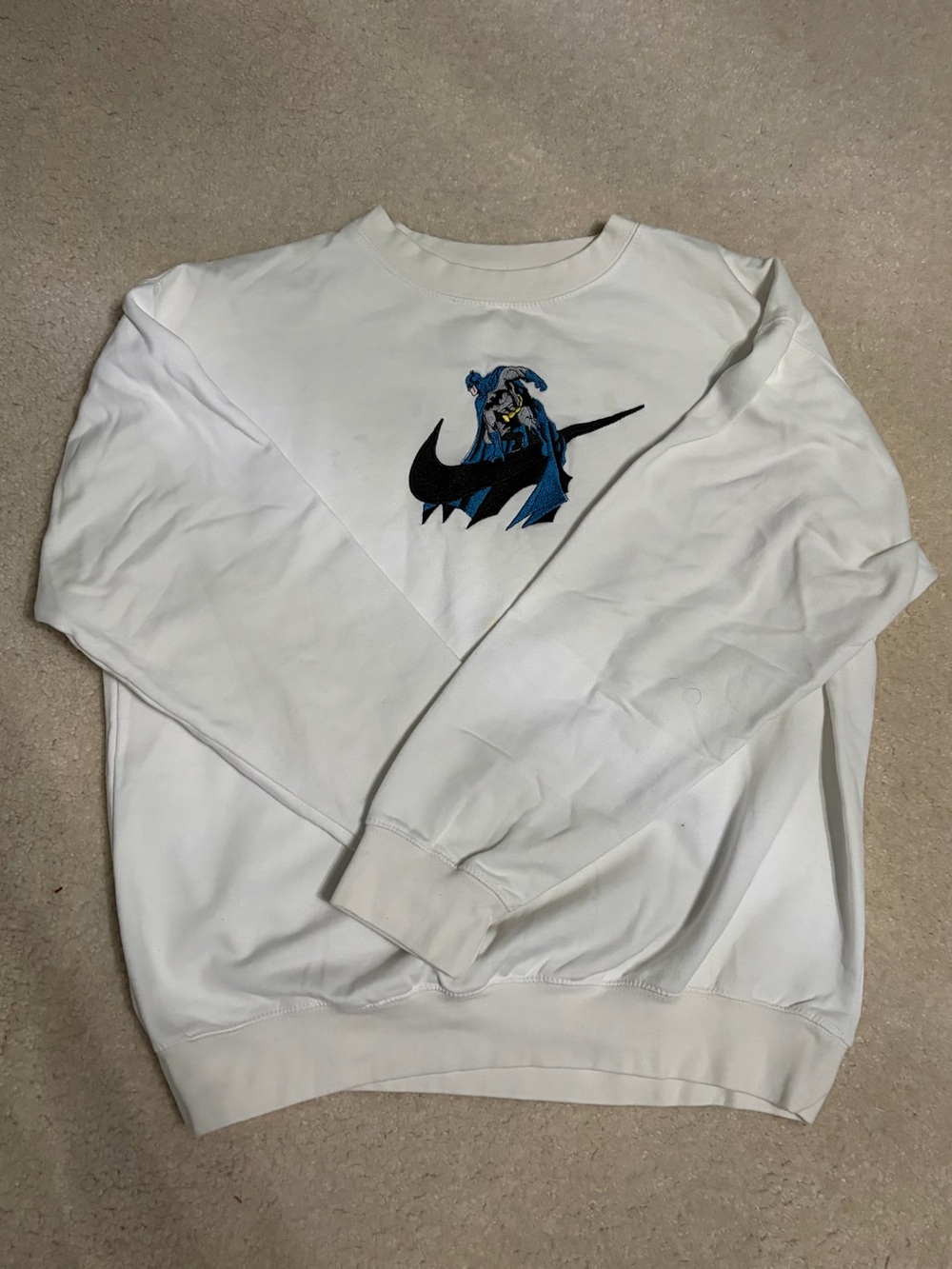 Custom Embroidered Batman Swoosh Crewneck Sweatshirt White M